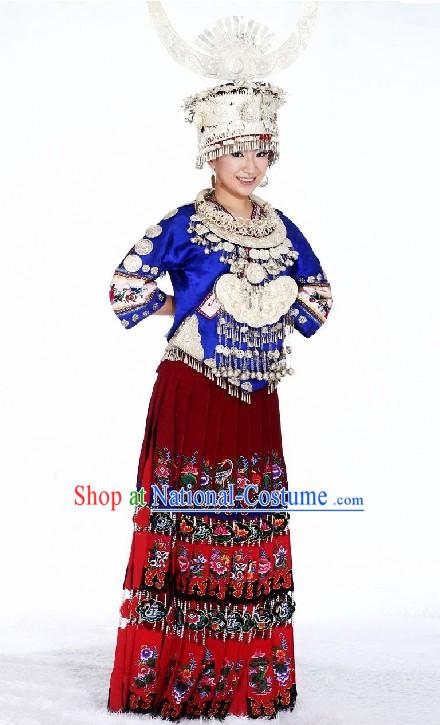 Chinese Ethnic Miao Clothing and Hat Complete Set