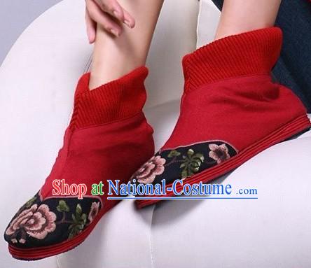 Chinese Handmade Embroidered Red Short Boots