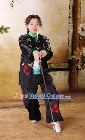 Traditional Butterfly Embroidery Silk Tai Chi Dress Set