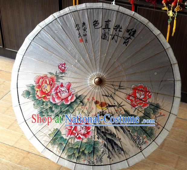 Chinese Hand Painted Peony Painting Umbrella