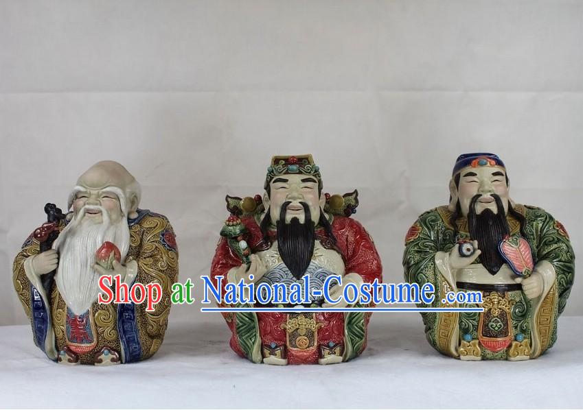 Chinese Fu Lu Shou Three Starts Shiwan Ceramics Pottery