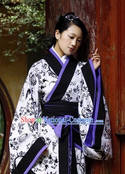 Chinese Classical Black and White Hanfu Dress for Women