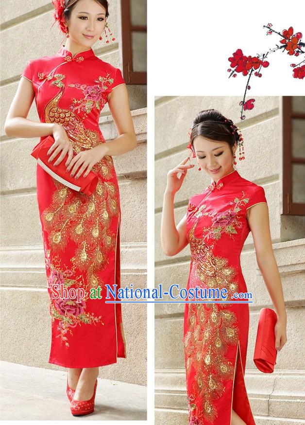 Chinese Classical Red Wedding Phoenix Qipao