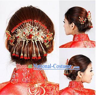 Traditional Chinese Red Wedding Hair Decoration for Bride