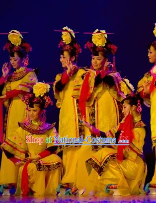 Chinese Palace Women Group Dance Costume and Hat Set