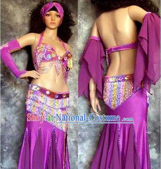 Professional Competition Purple Belly Dance Costumes Complete Set for Women