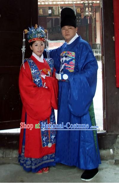 Ming Dynasty Wedding Dress 2 Sets for Bride and Bridegroom