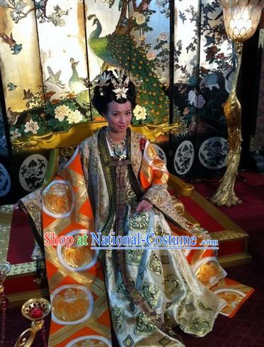 Ancient Chinese Empress Palace Clothing and Headpiece Set