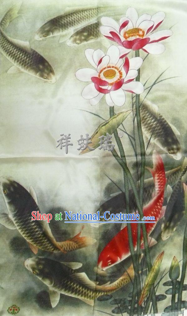 Chinese Beijing Rui Fu Xiang Hand Painted Silk Scarf