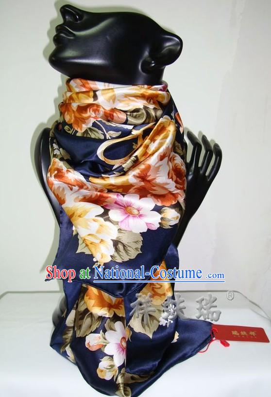 Chinese Beijing Rui Fu Xiang Traditional Flower Silk Scarf