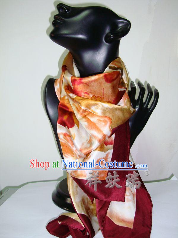 Chinese Beijing Rui Fu Xiang Traditional Flower Silk Scarf