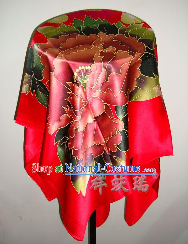 Chinese Beijing Rui Fu Xiang Traditional Flower Silk Scarf