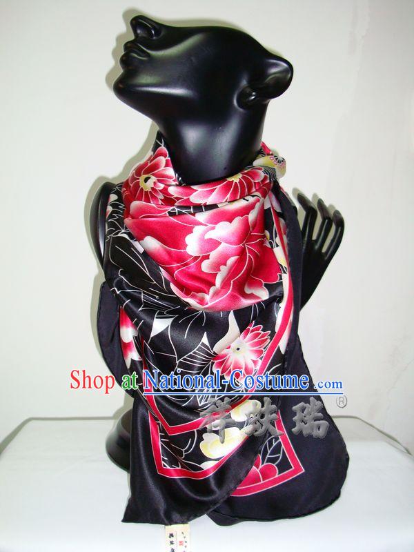 Chinese Rui Fu Xiang Silk Flower Scarf for Women