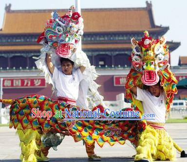 Traditional Chinese Yellow Kylin Dancing Costumes Complete Set