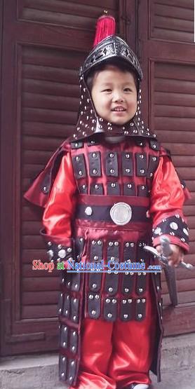 Children Size Chinese General Costumes and Hat Set