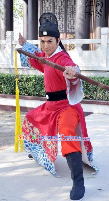 Ancient Chinese Zhan Zhao Swordsman Costumes and Hat