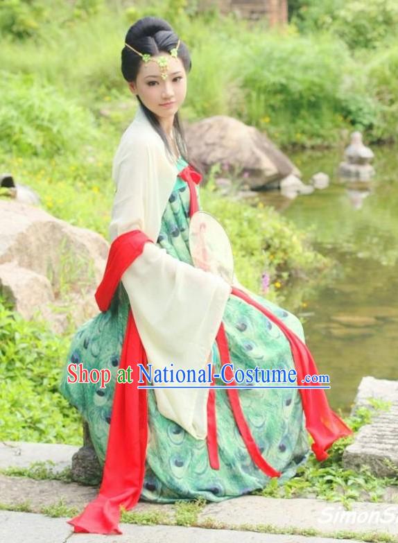 Ancient Chinese Tang Dynasty Peacock Clothing Complete Set