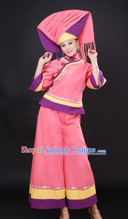 Chinese Stage Performance Dance Costumes and Hat for Women