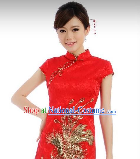 Chinese Red Phoenix Short Cheongsam