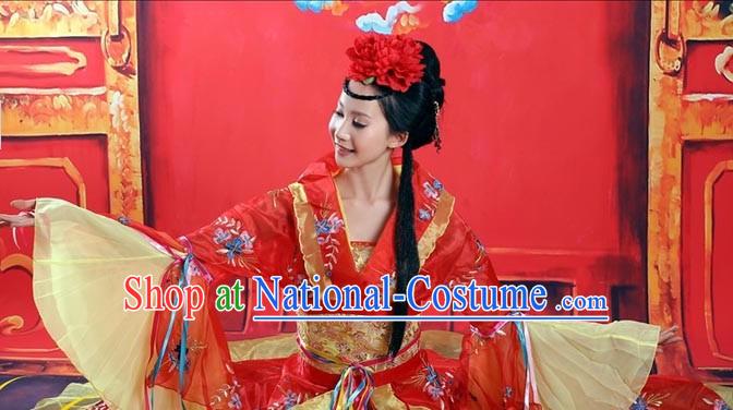 Traditional Chinese Gui Fei Red Wedding Dress Complete Set