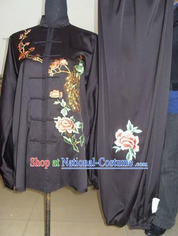 Chinese Silk Black Peacock Wushu Clothing