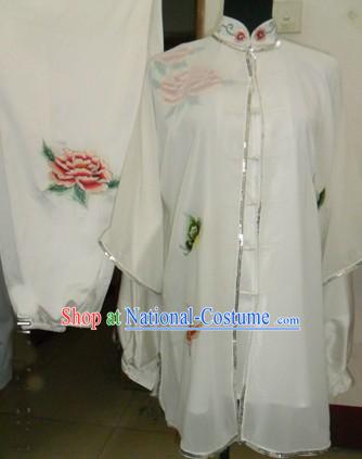 Chinese Embroidered Flower Silk Wushu Dress and Veil Set