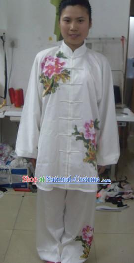 Chinese Embroidered Flower Silk Wushu Costumes Set