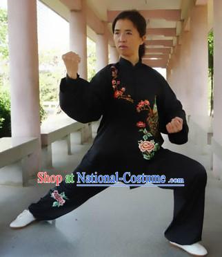 Traditional Chinese Silk Peacock Embroidered Tai Chi Suit