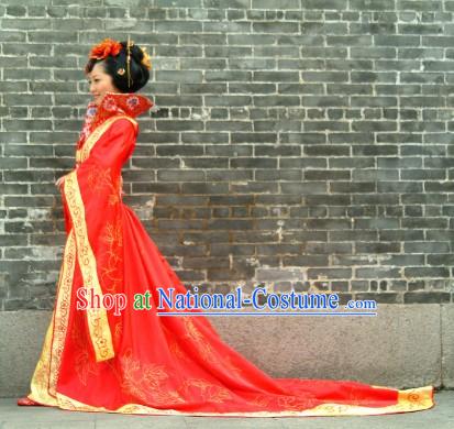 Ancient Chinese Red Bride Wedding Dress and Hair Accessories