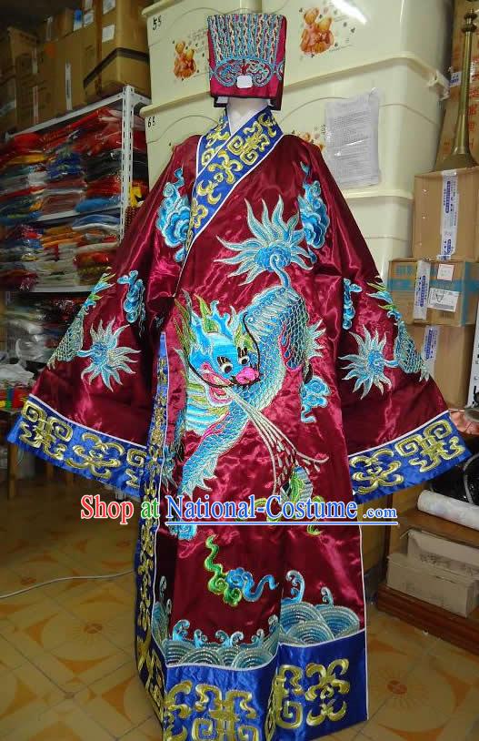 Ancient Chinese Opera Embroidered Kylin Prime Minister Costume and Hat for Men