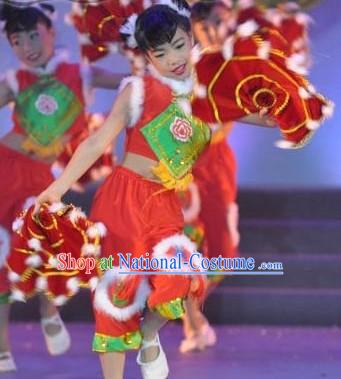 Chinese Spring Festival Handkerchief Dance Costume and Headpiece for Kids