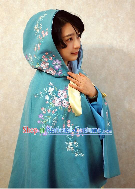 Ancient Chinese Blue Embroidered Flower Princess Royal Cape