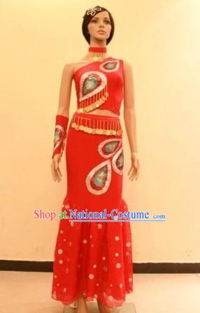 Traditional Chinese Dai Ethnic Peacock Dance Costumes for Women