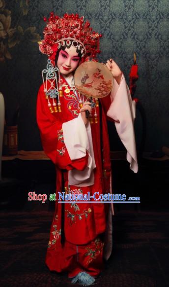 Chinese Beijing Opera Red Actress Costume and Phoenix Crown