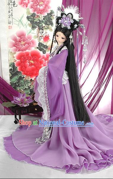 Ancient Chinese Imperial Empress Purple Costumes, Hair Accessoreis and Wig Complete Set