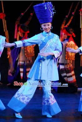 Chinese Ethnic Miao Clothes and Hat Complete Set for Women