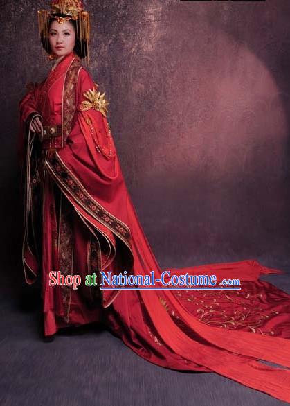 Ancient Chinese Han Dynasty Wedding Clothing and Headpieces for Women