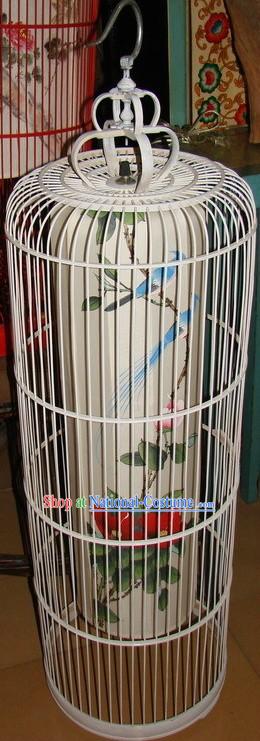 Chinese Classic Handmade and Painted Silk Birdcage Floor Lamp