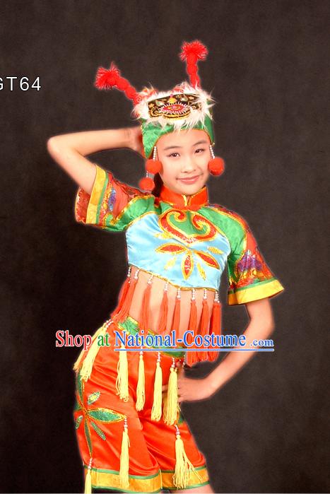 Traditional Chinese Spring Festival Celebration Dance Costume and Hat for Children