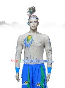 Traditional Chinese Peacock Tribe Village Dance Costume for Men