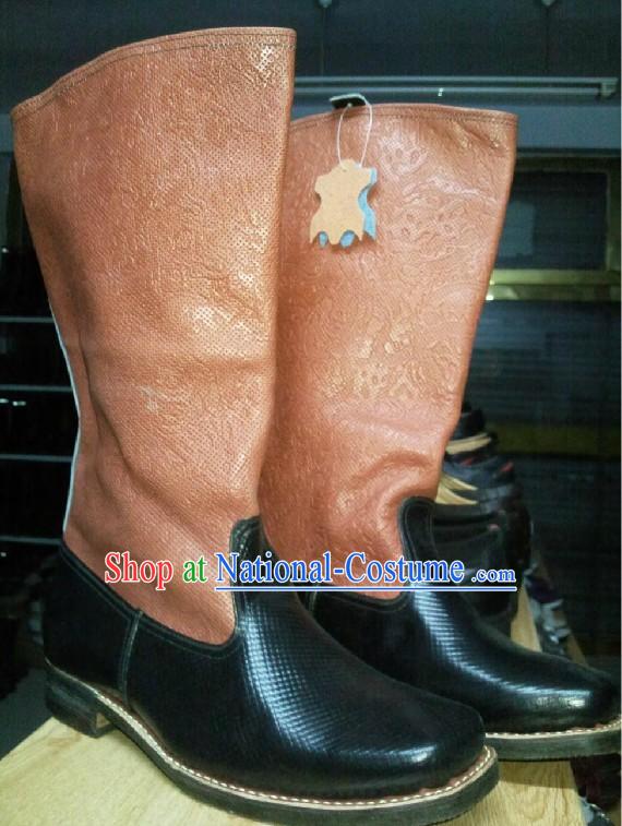 Handmade Mongolian Cowhide Long Boots for Men