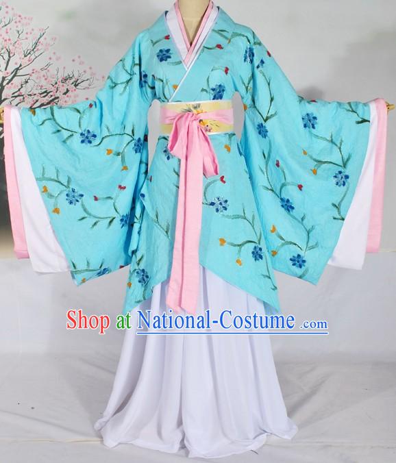 Ancient Chinese Han Dynasty Light Blue Clothes for Women