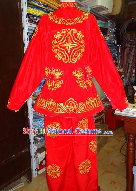 Ancient Chinese Mask Changing Embroidered Red Costumes for Men