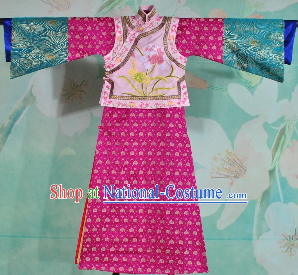 Supreme Qing Dynasty Embroidered Flower Princess Clothes Complete Set