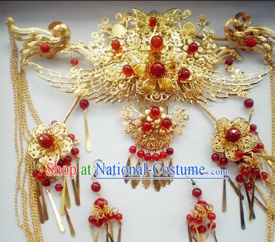 Chinese Classical Handmade Wedding Phoenix Crown and Earrings Complete Set