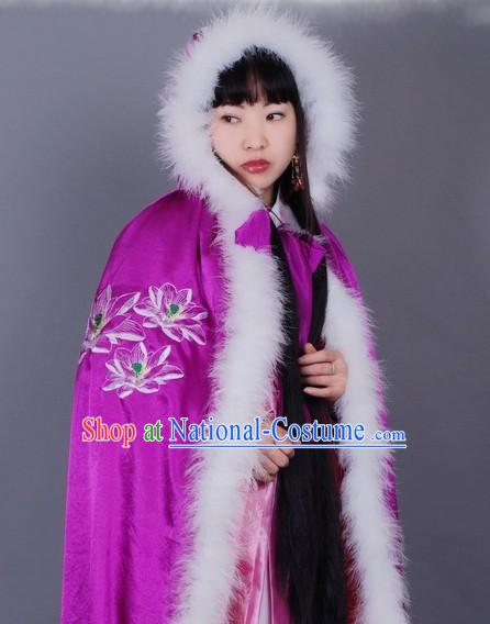 Ancient Chinese Purple Embroidered Lotus Princess Cape