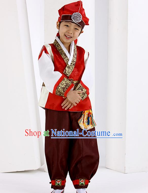 Traditional Korean Red Birthday Hanbok for Boys