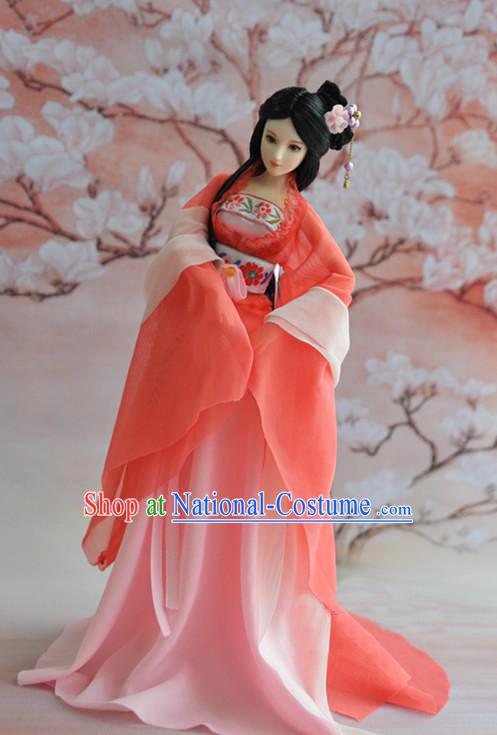 Orange BJD Dolls Guzhuang Costumes Complete Set