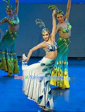 Stage Performance Peacock Dai Princess Ethnic Dance Costumes and Headwear Complete Set for Women