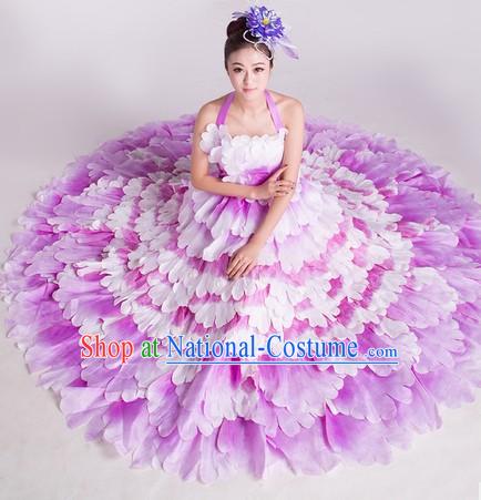 China Flower Dance Costumes and Headwear Complete Set for Women